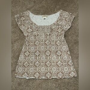 Vintage 1996 Y2K Self Esteem Brown Patterned Women Top Babydoll size Medium